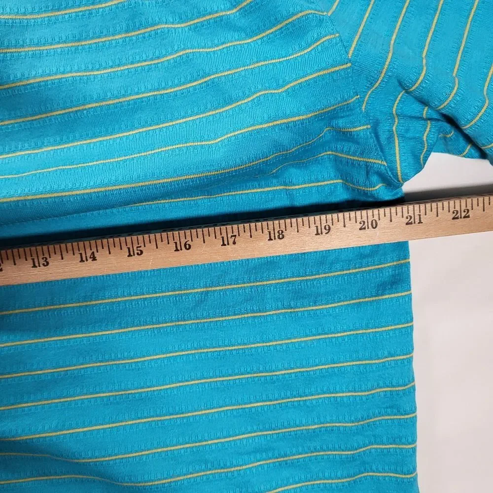 Nike Fit Dry Tiger Woods Men's Medium Blue Yellow Stripe Polo‎ golf course logo